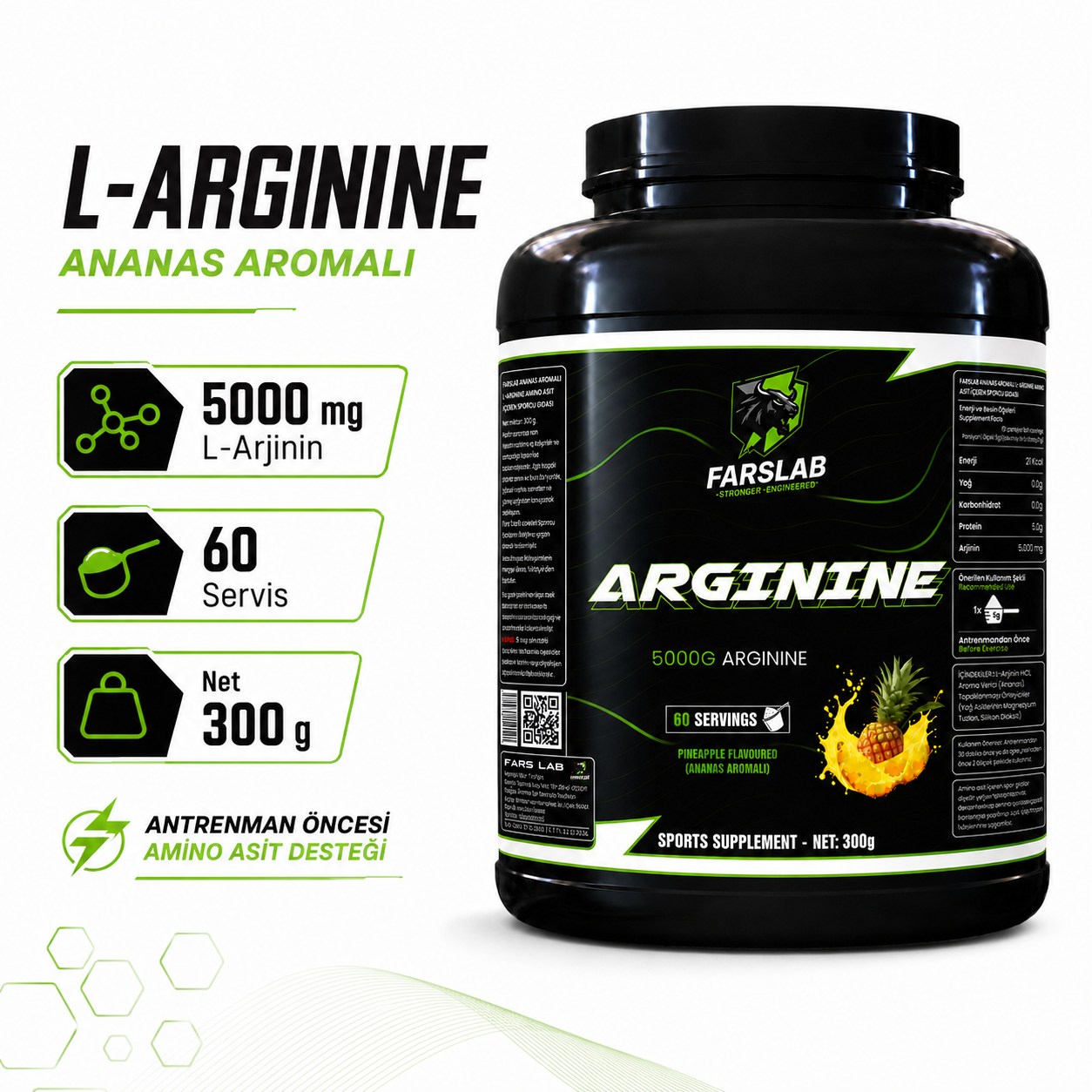 L-Arginine 300 G Ananas Aromalı (1+1 Paket) galeri görseli